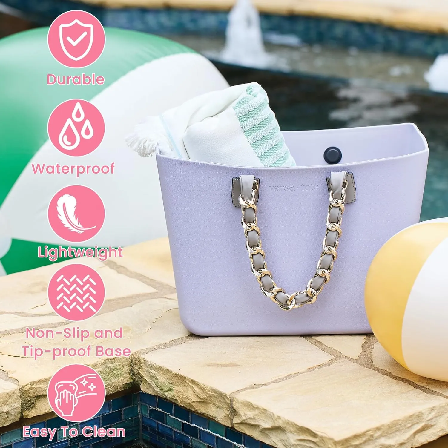 CARRIE Large Rubber Beach Bag Lightweight Waterproof Washable Durable Travel Tote for Boat Pool Sports Gym