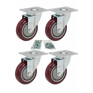 Caster Set of 4 | Corner Swivel 4" U Boat Cart Casters | Includes All Mounting Hardware