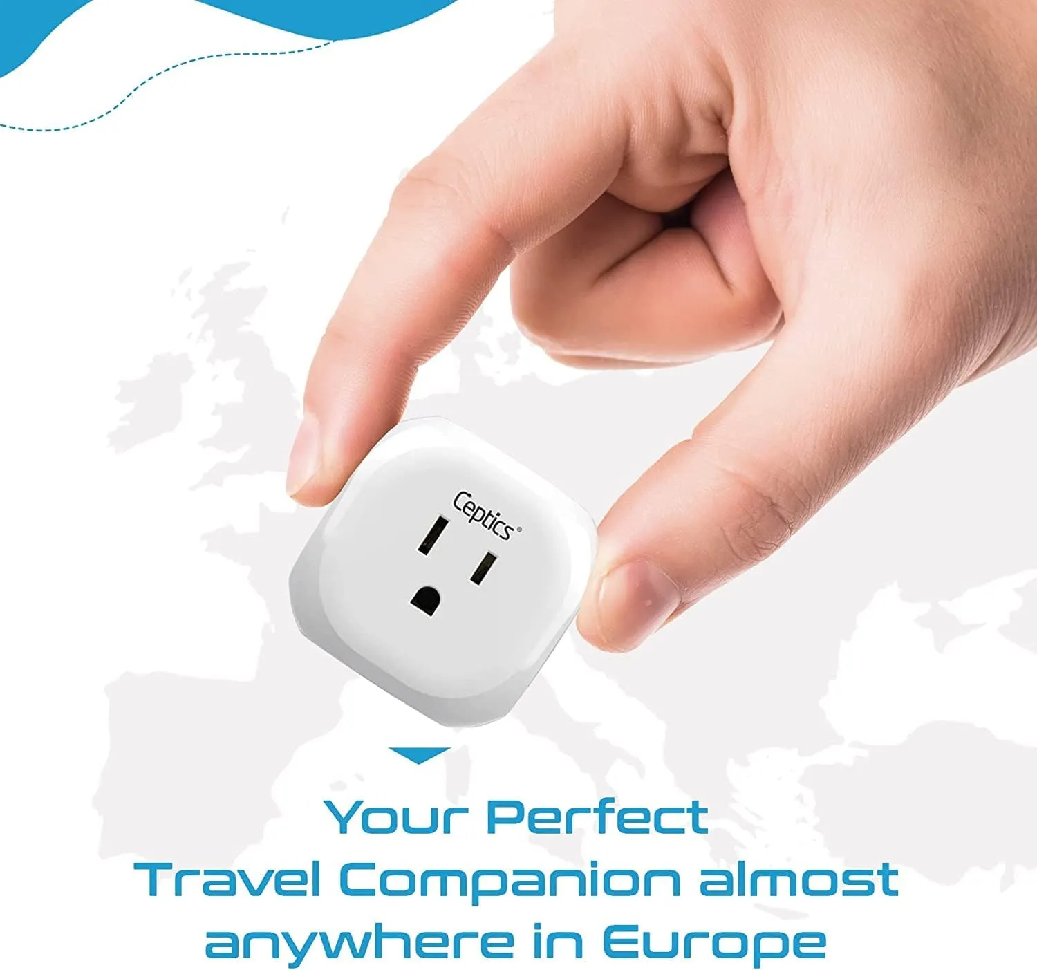 Ceptics India, Pakistan Travel Adapter - 5 Input with QC 3.1A Dual USB and USB-C - Ultra Compact - Light Weight - USA to Any Type D Countries Such as Bangladesh, Maldives and More (PTU-10), White