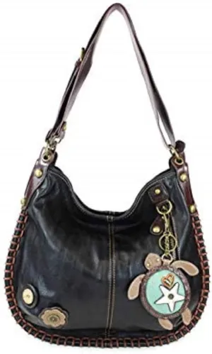 CHALA Crossbody Handbag, Hobo Style, Casual, Soft, Large Bag Shoulder or Crossbody - Black (Turtle)