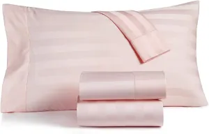 Charter Club Damask Stripe Queen Cotton Candy Pink Sheet Set 550 Thread Count Supima Cotton