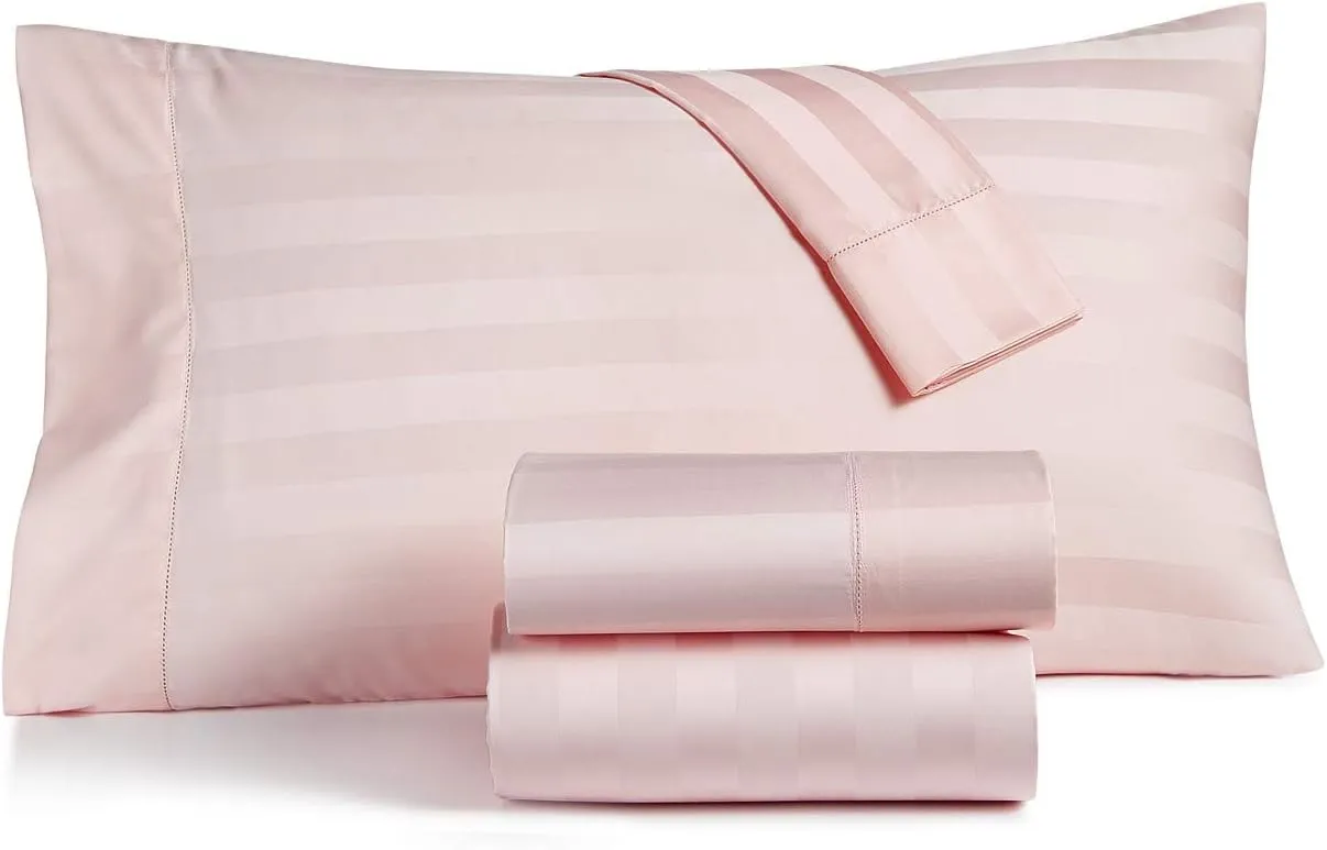 Charter Club Damask Stripe Queen Cotton Candy Pink Sheet Set 550 Thread Count Supima Cotton