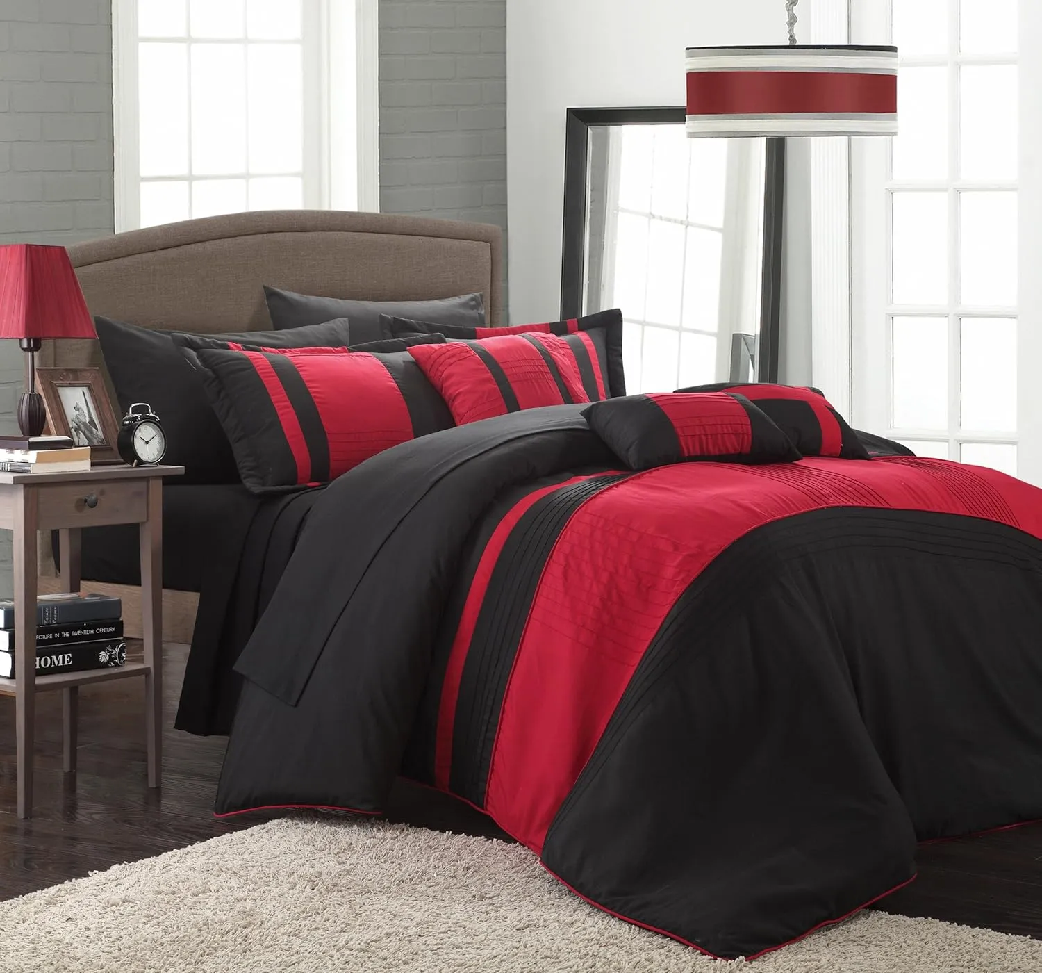 Chic Home Fiesta Color Block Comforter Sheet Set, Queen, Red