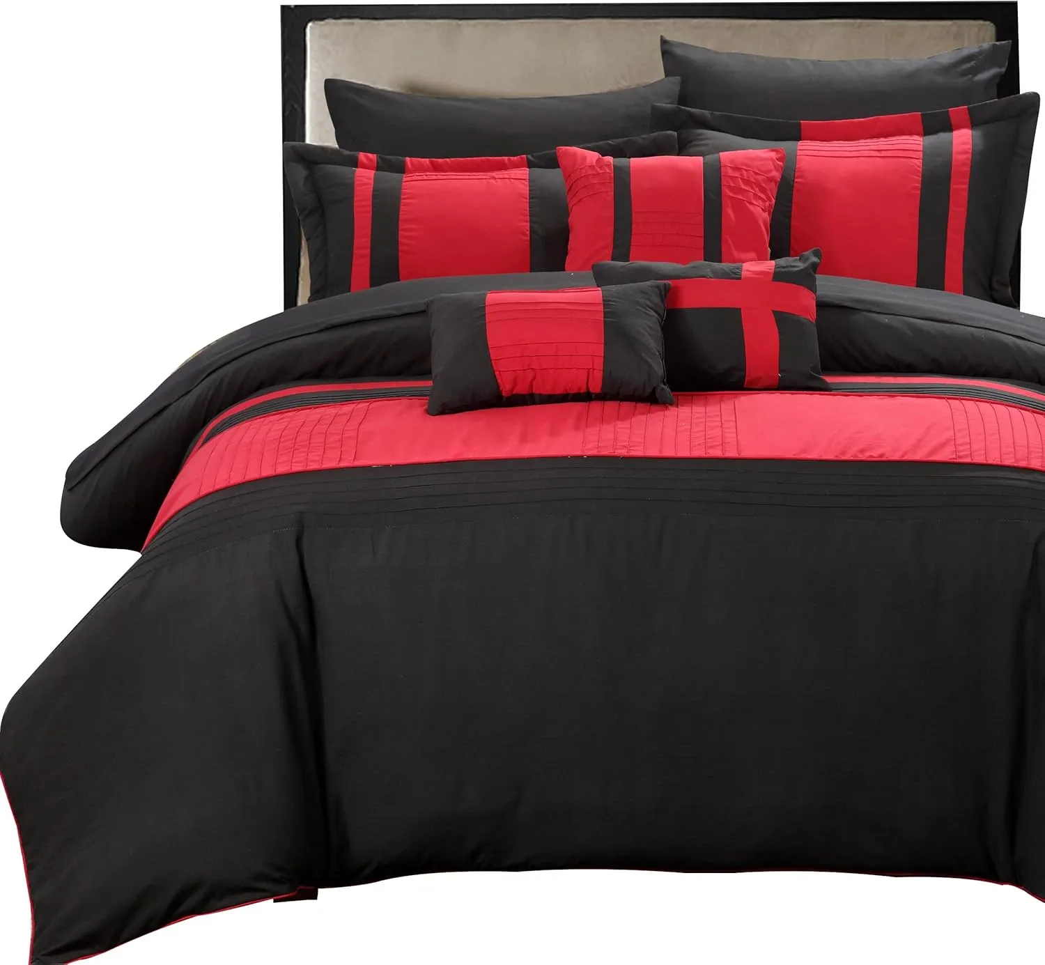 Chic Home Fiesta Color Block Comforter Sheet Set, Queen, Red