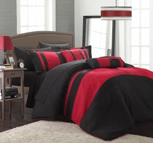 Chic Home Fiesta Color Block Comforter Sheet Set, Queen, Red