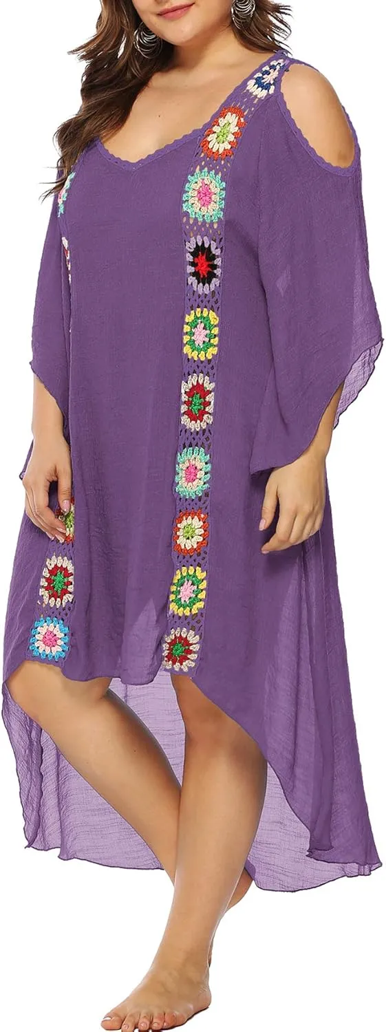 Chrisuno Women's Plus Size Bathing Suit Cover Ups Swimsuit Coverups Dress Soft Crochet Bikini Beach Skirt