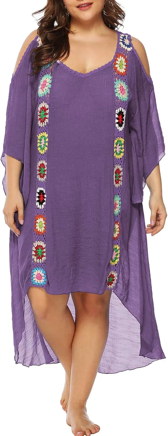 Chrisuno Women's Plus Size Bathing Suit Cover Ups Swimsuit Coverups Dress Soft Crochet Bikini Beach Skirt