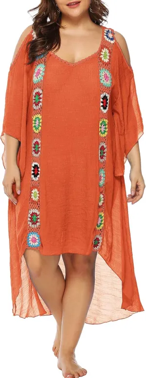 Chrisuno Women's Plus Size Bathing Suit Cover Ups Swimsuit Coverups Dress Soft Crochet Bikini Beach Skirt