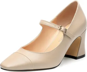 Chunky Block Heels for Women Square Patent Mary Jane Closed Toe Slip On Pumps Party Dress Wedding Shoes 2.5Inch