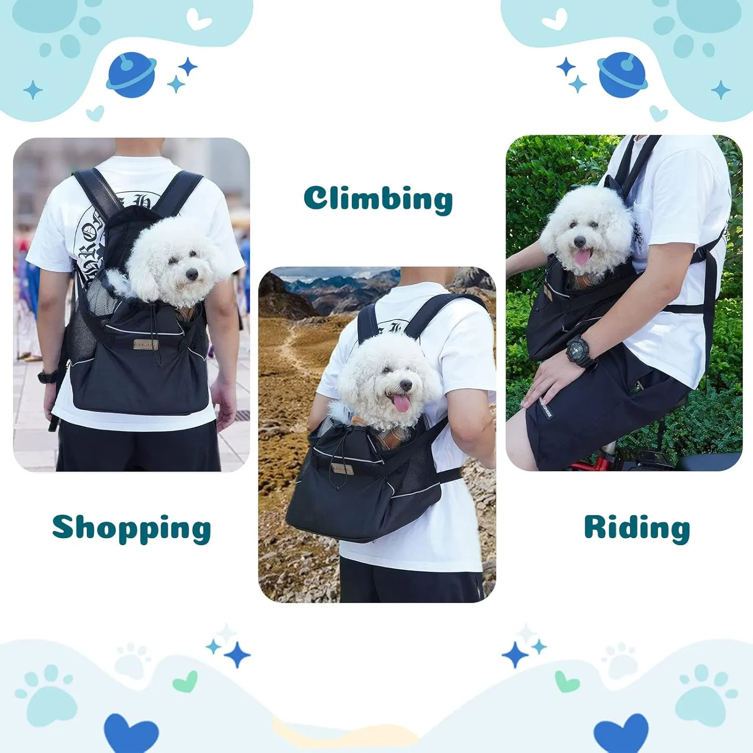 Cinf Backpack Adjustable Pet Front Cat Dog Carrier Bag Easy-Fit Traveling Hiking Camping Puppies Outdoor Use Black