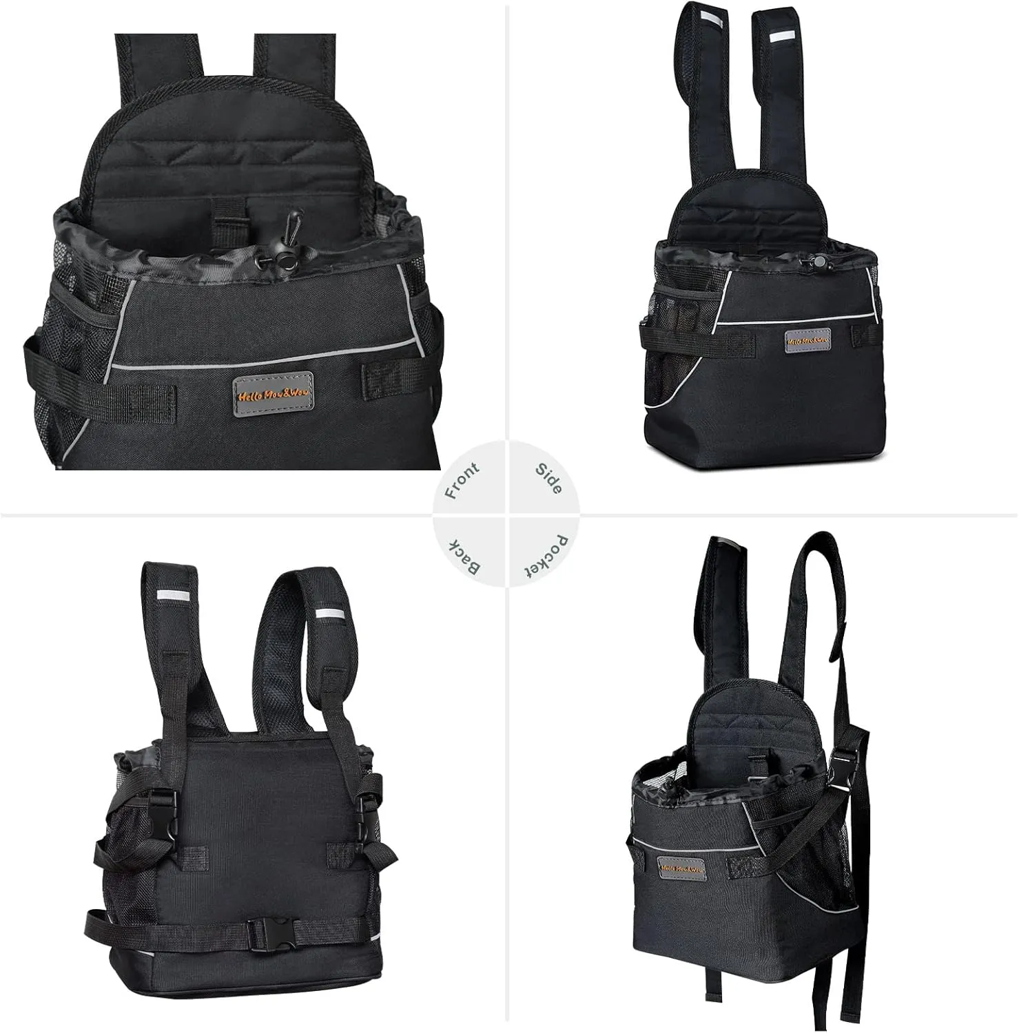 Cinf Backpack Adjustable Pet Front Cat Dog Carrier Bag Easy-Fit Traveling Hiking Camping Puppies Outdoor Use Black