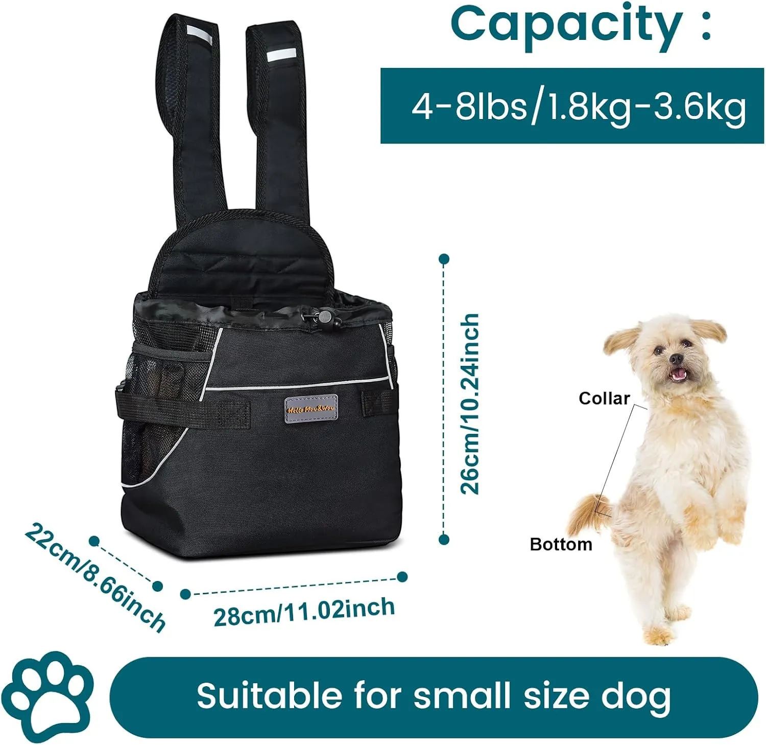 Cinf Backpack Adjustable Pet Front Cat Dog Carrier Bag Easy-Fit Traveling Hiking Camping Puppies Outdoor Use Black