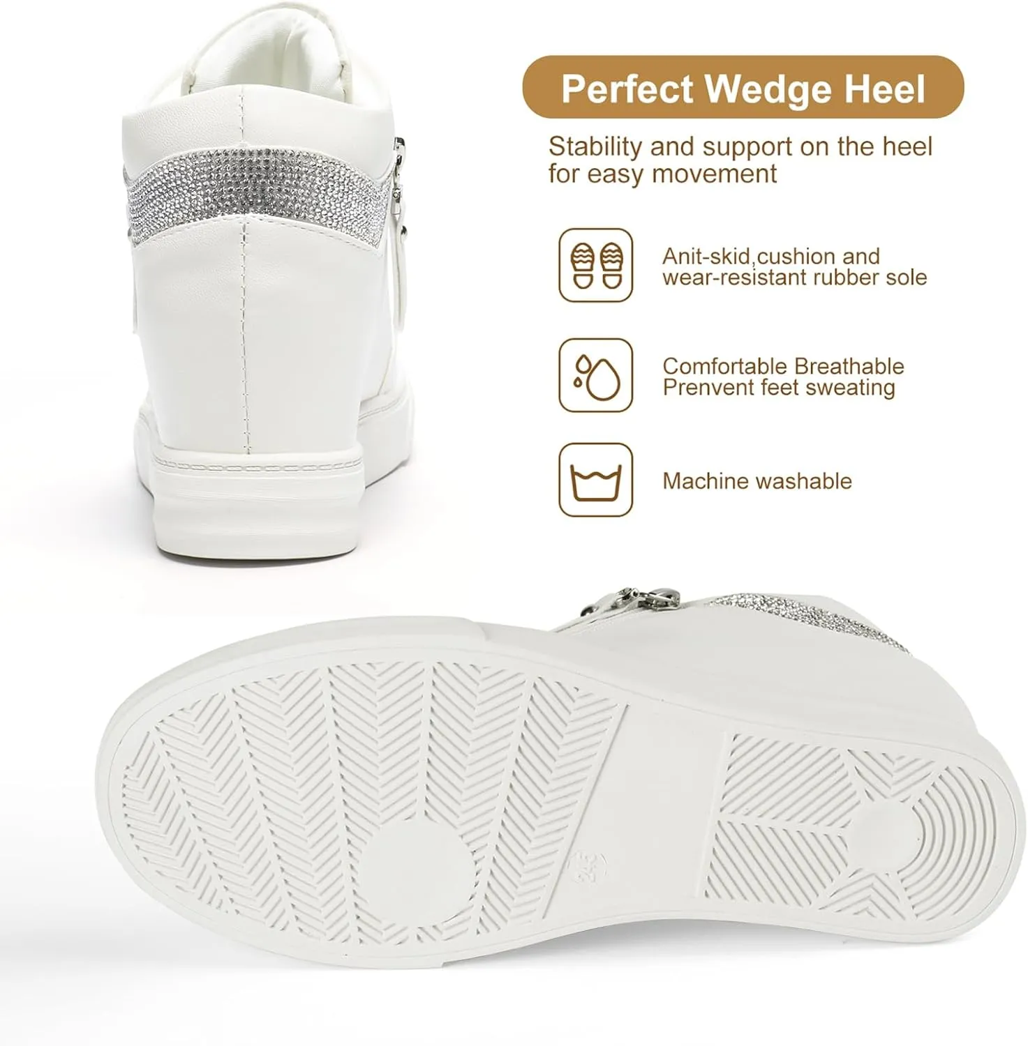 Ckrola Womens Fashion Platform Shoes Hidden Wedge Heel High Top Sneakers for Women Platform Boots Working Shoes Women
