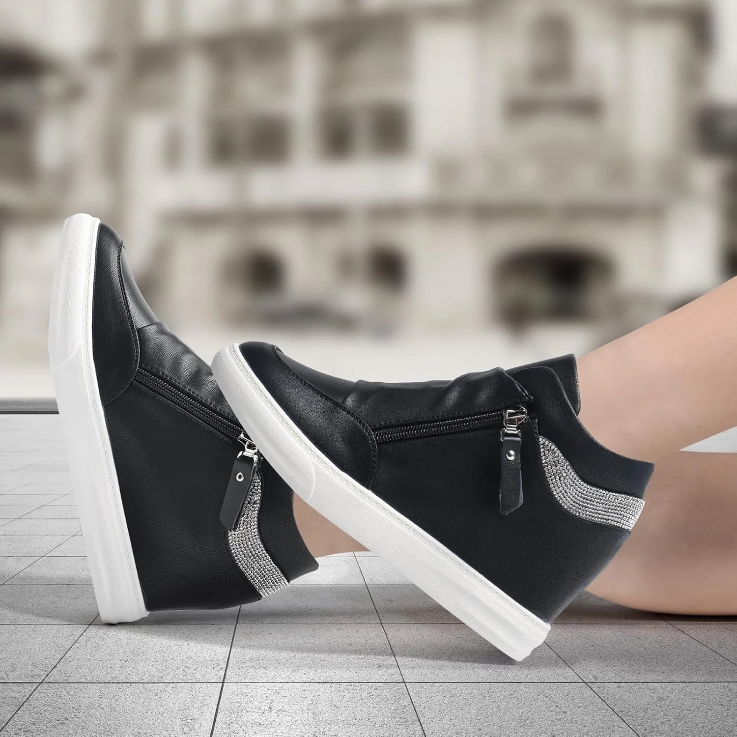 Ckrola Womens Fashion Platform Shoes Hidden Wedge Heel High Top Sneakers for Women Platform Boots Working Shoes Women