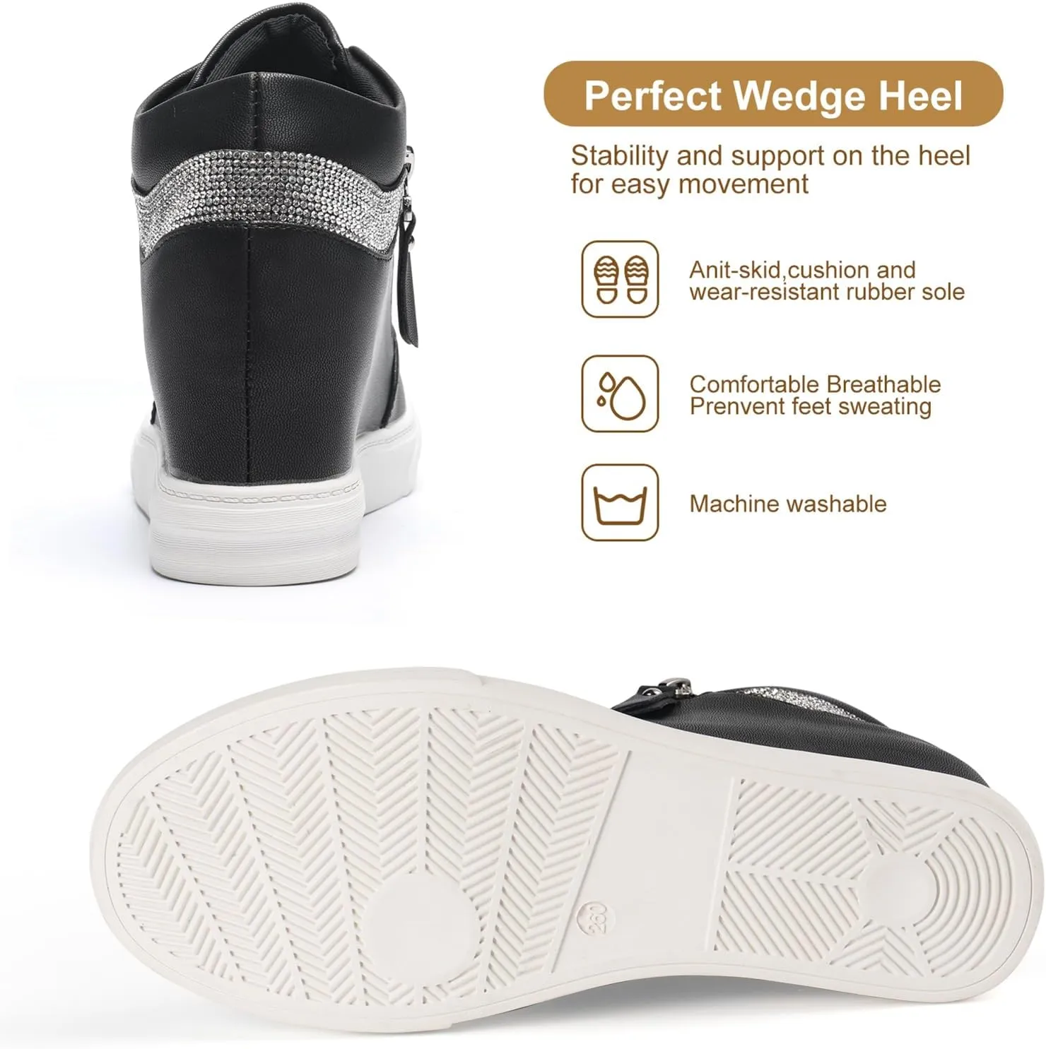 Ckrola Womens Fashion Platform Shoes Hidden Wedge Heel High Top Sneakers for Women Platform Boots Working Shoes Women