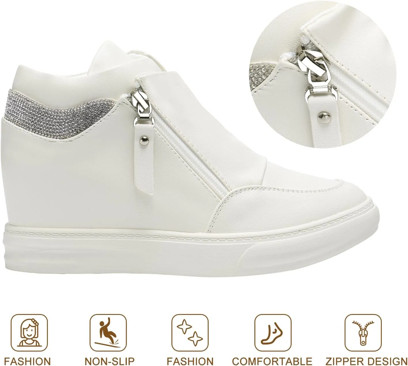 Ckrola Womens Fashion Platform Shoes Hidden Wedge Heel High Top Sneakers for Women Platform Boots Working Shoes Women