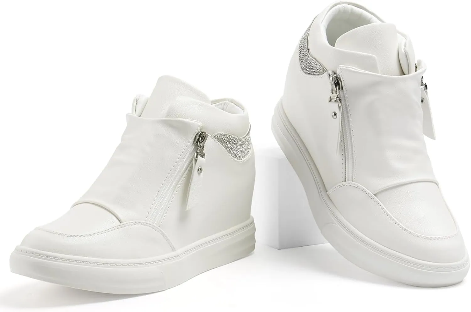 Ckrola Womens Fashion Platform Shoes Hidden Wedge Heel High Top Sneakers for Women Platform Boots Working Shoes Women