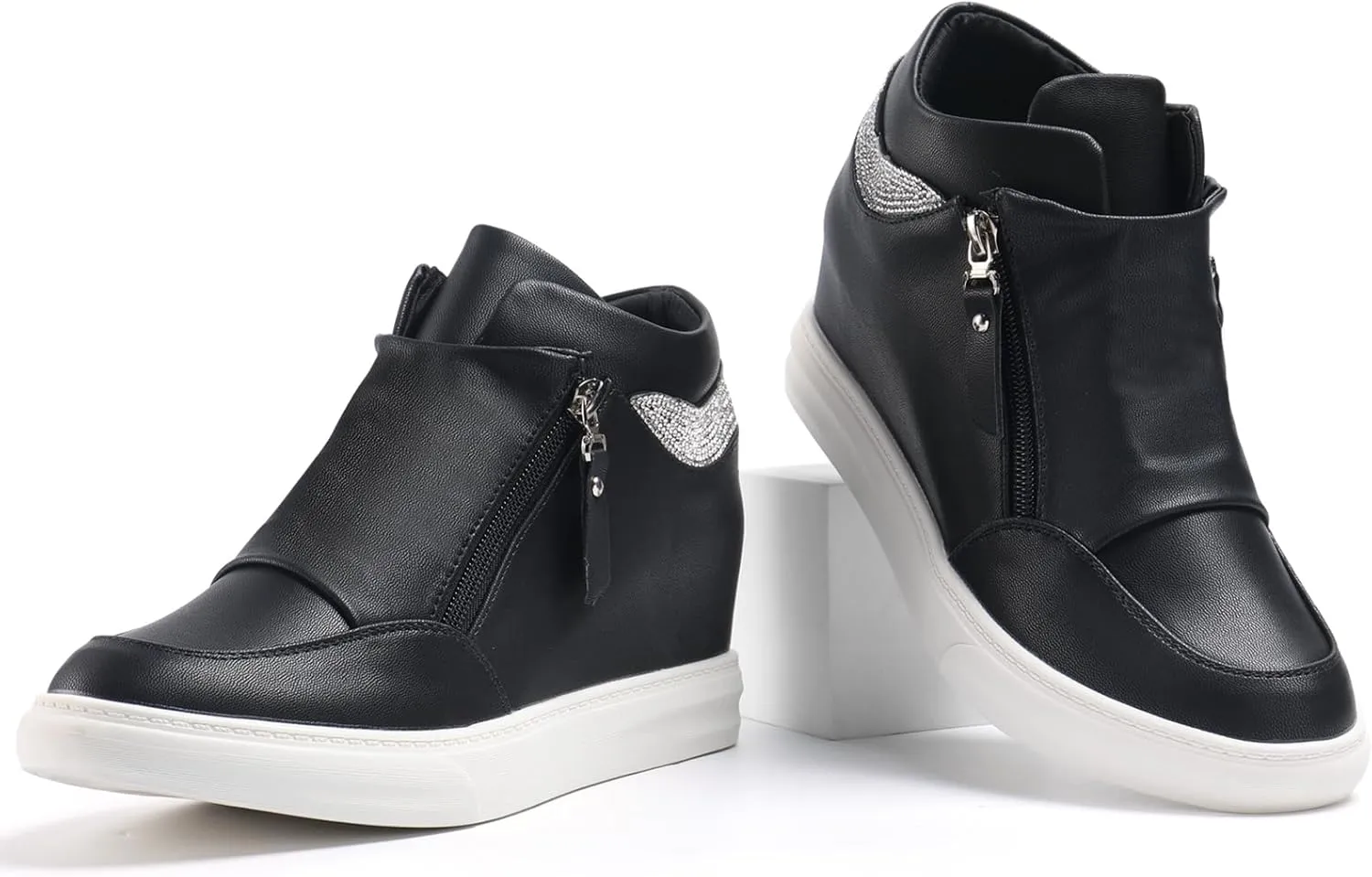 Ckrola Womens Fashion Platform Shoes Hidden Wedge Heel High Top Sneakers for Women Platform Boots Working Shoes Women