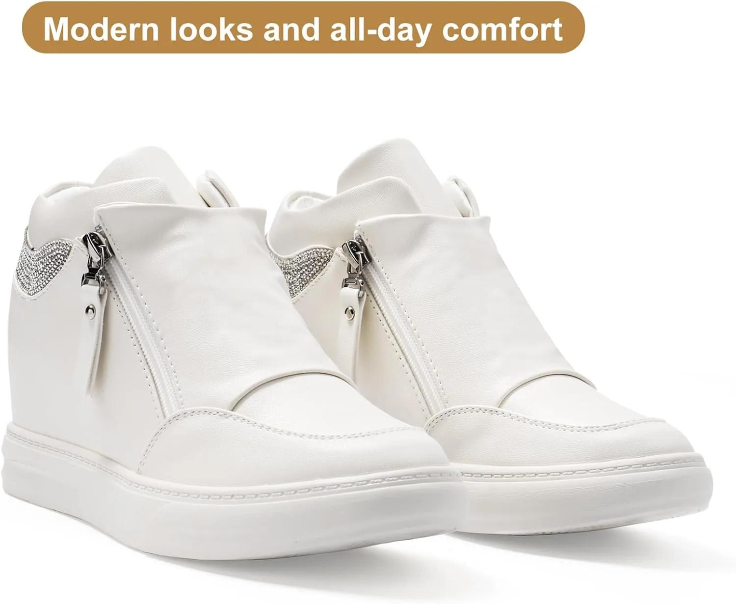 Ckrola Womens Fashion Platform Shoes Hidden Wedge Heel High Top Sneakers for Women Platform Boots Working Shoes Women