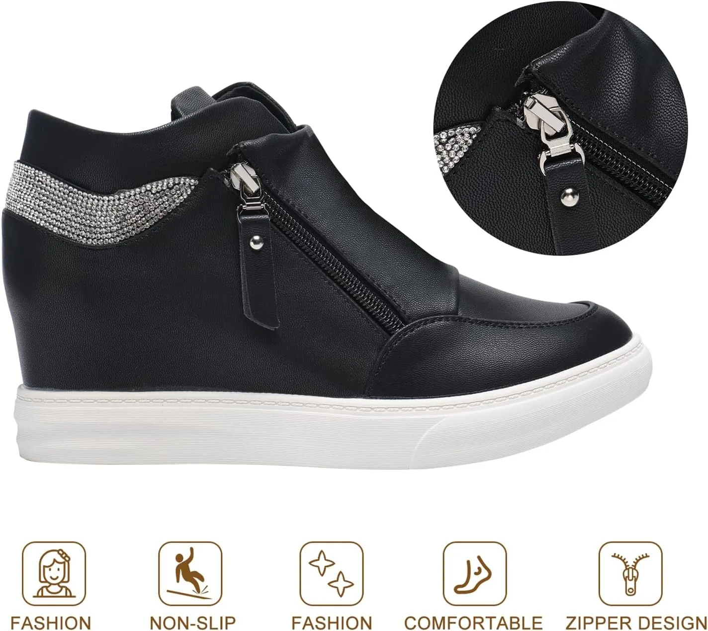 Ckrola Womens Fashion Platform Shoes Hidden Wedge Heel High Top Sneakers for Women Platform Boots Working Shoes Women
