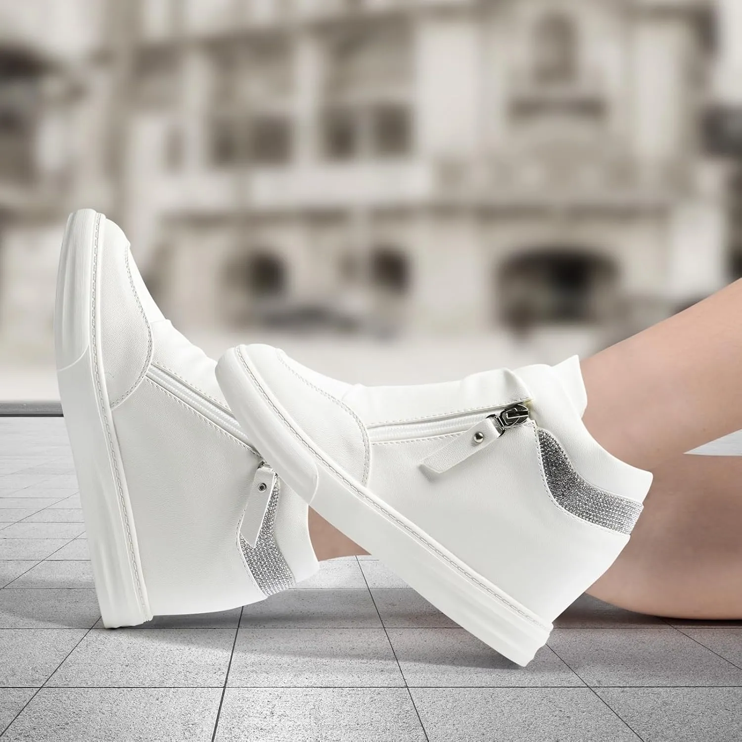 Ckrola Womens Fashion Platform Shoes Hidden Wedge Heel High Top Sneakers for Women Platform Boots Working Shoes Women