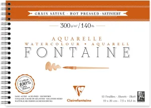 Clairefontaine - Ref 96352C - Fontaine Hot Pressed Watercolour Wirebound Pad (12 Sheets) - 19 x 26cm Size, 300gsm Paper - Suitable for Watercolour Artwork