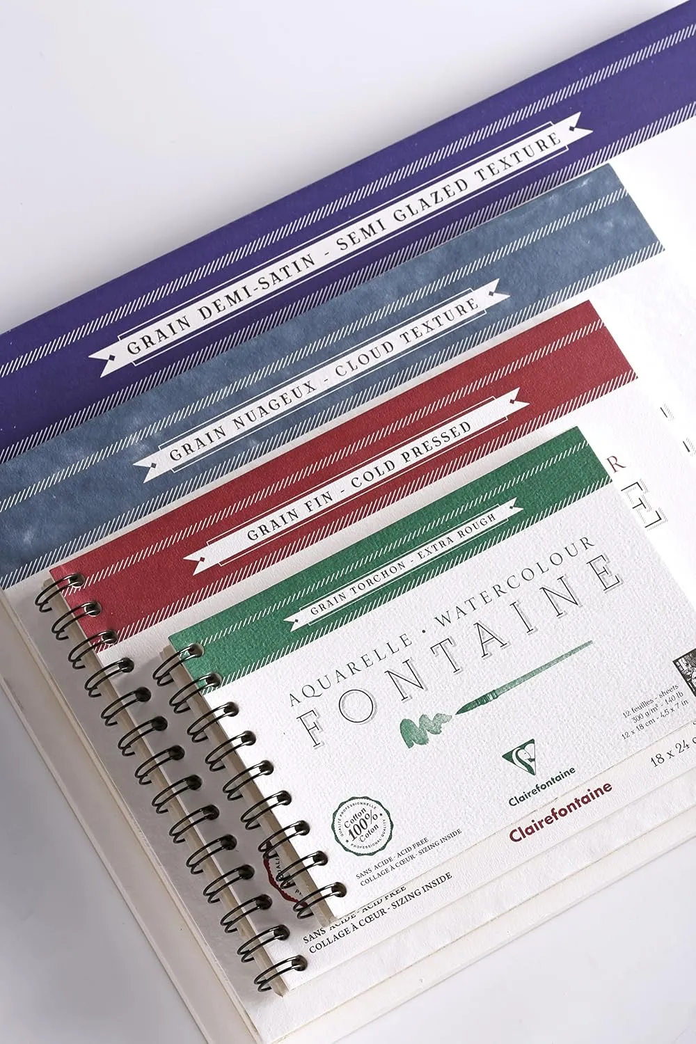 Clairefontaine - Ref 96352C - Fontaine Hot Pressed Watercolour Wirebound Pad (12 Sheets) - 19 x 26cm Size, 300gsm Paper - Suitable for Watercolour Artwork