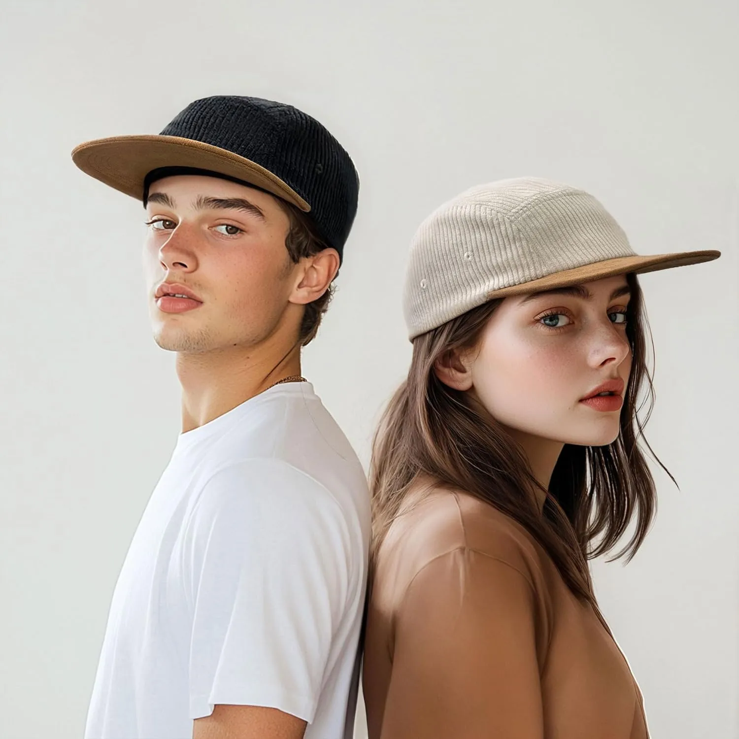 Clakllie 5 Panel Corduroy Baseball Cap for Men Women Soft Flat Brim Trucker Hat Adjustable Hip Hop Hat for Outdoor Travel