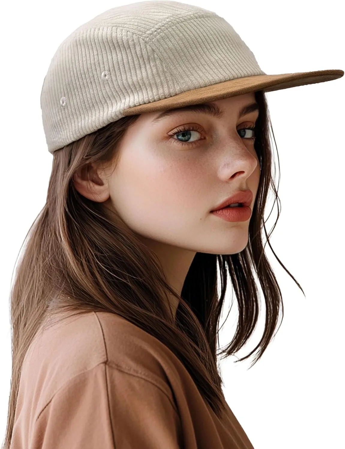 Clakllie 5 Panel Corduroy Baseball Cap for Men Women Soft Flat Brim Trucker Hat Adjustable Hip Hop Hat for Outdoor Travel