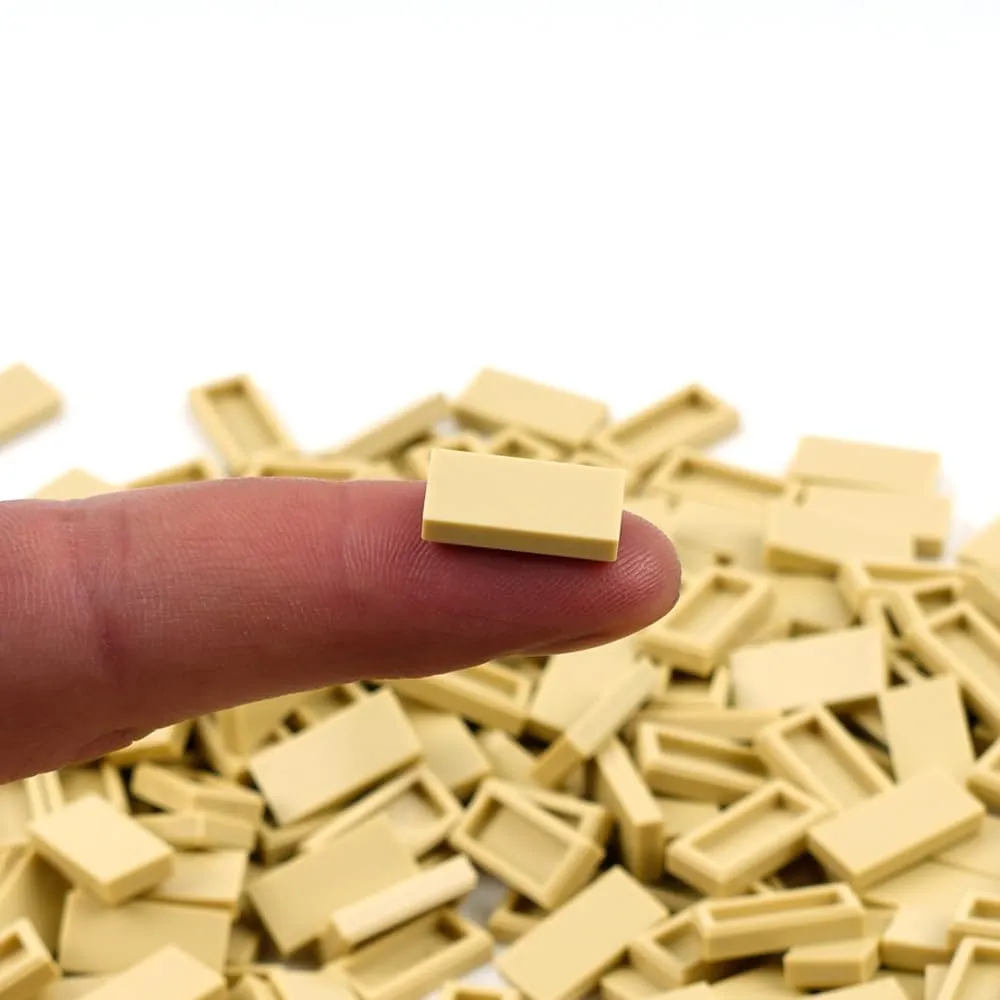 Classic Bricks Tiles 1x2 Flat - 1000pcs Basic Building Blocks Parts and Pieces,Smooth Plate MOC Accessories Bulk Lots Beige
