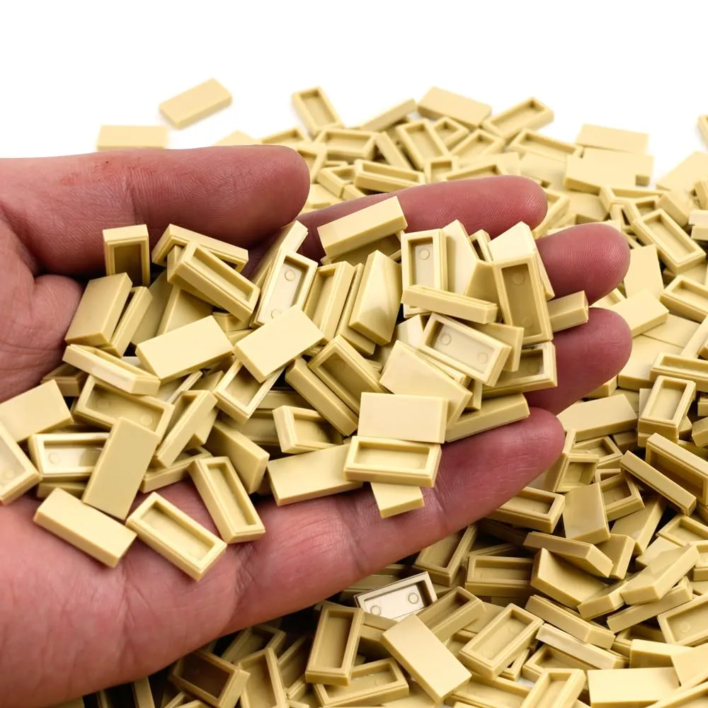 Classic Bricks Tiles 1x2 Flat - 1000pcs Basic Building Blocks Parts and Pieces,Smooth Plate MOC Accessories Bulk Lots Beige