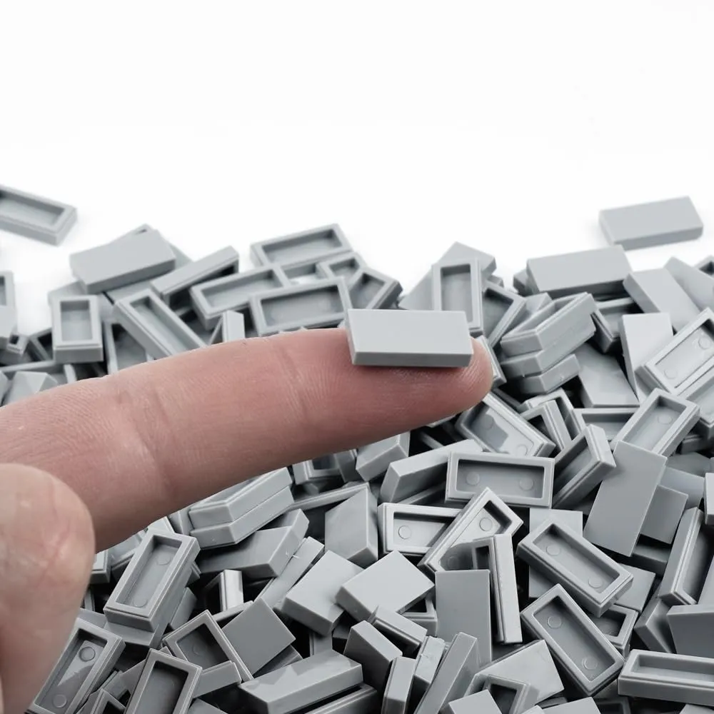 Classic Building Bricks - 1000 Pieces Tiles 1x2 Flat Basic Building Blocks Parts Pack,Smooth Plate MOC Accessories Bulk Lots Light Gray
