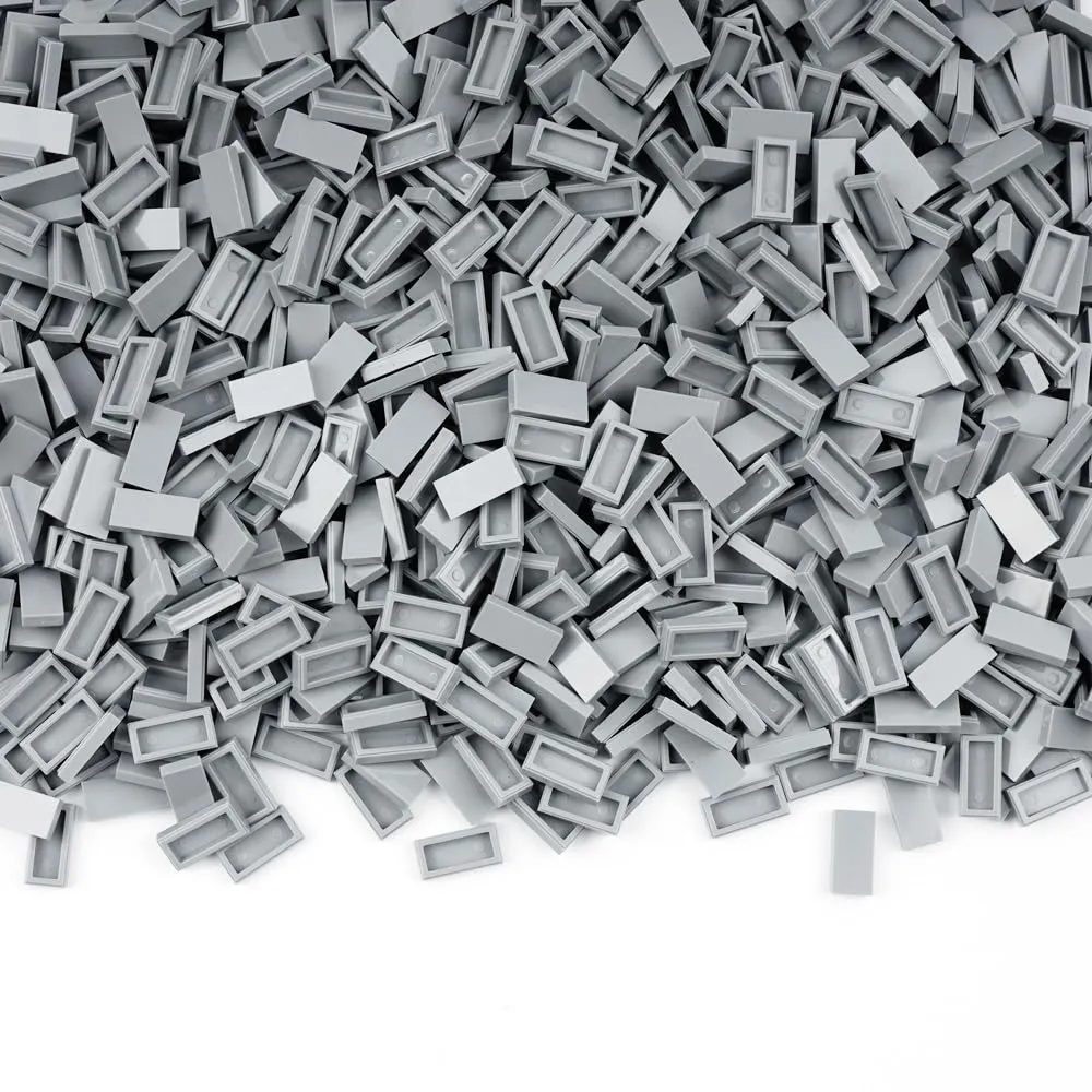 Classic Building Bricks - 1000 Pieces Tiles 1x2 Flat Basic Building Blocks Parts Pack,Smooth Plate MOC Accessories Bulk Lots Light Gray