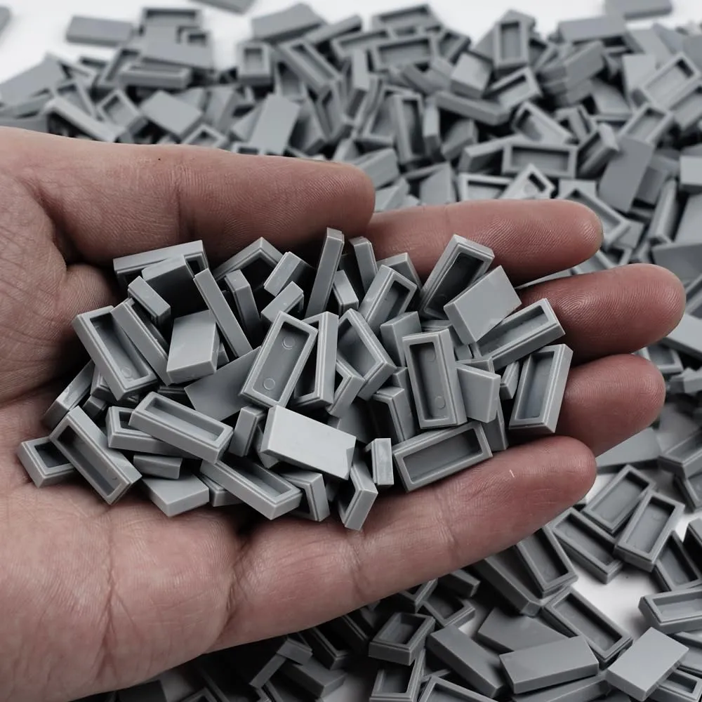 Classic Building Bricks - 1000 Pieces Tiles 1x2 Flat Basic Building Blocks Parts Pack,Smooth Plate MOC Accessories Bulk Lots Light Gray