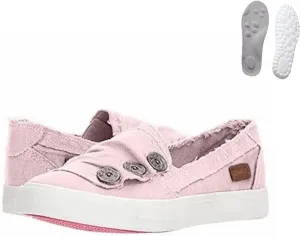 Clearlyss Women Casual Button Comfy Sneakers, Denim Canvas Sneakers Women, Comfy Low Top Slip on Orthopedic Sneakers