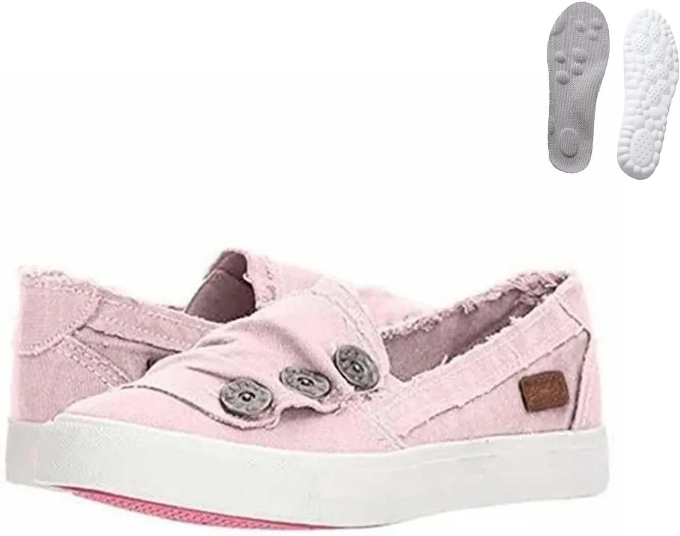 Clearlyss Women Casual Button Comfy Sneakers, Denim Canvas Sneakers Women, Comfy Low Top Slip on Orthopedic Sneakers