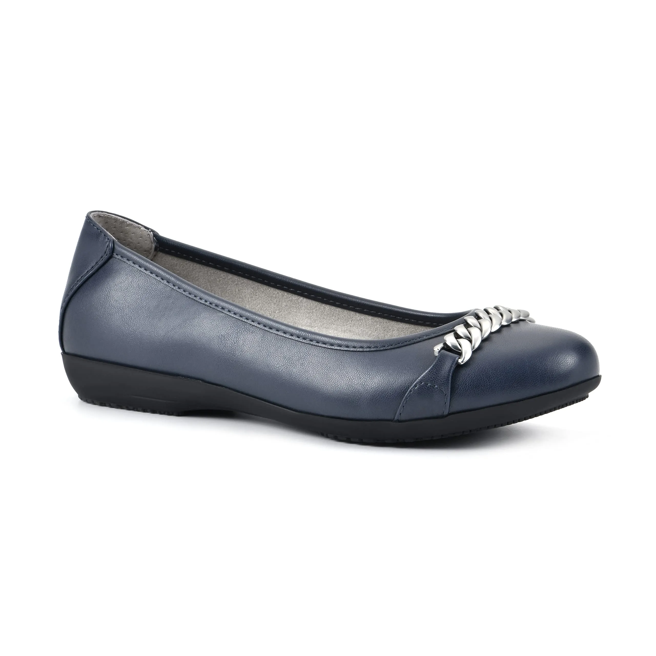 CLIFFS BY WHITE MOUNTAIN Charmed Women's Ballet Flat, Navy/Smooth, 7.5 M