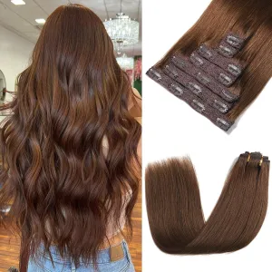 Clip in Hair Extensions Real Human Hair - 22 Inch 120g 7pcs, Chocolate Brown Color - Soft Remy Human Hair Clip in Extensions Straight for Women (#4 22 Inch)