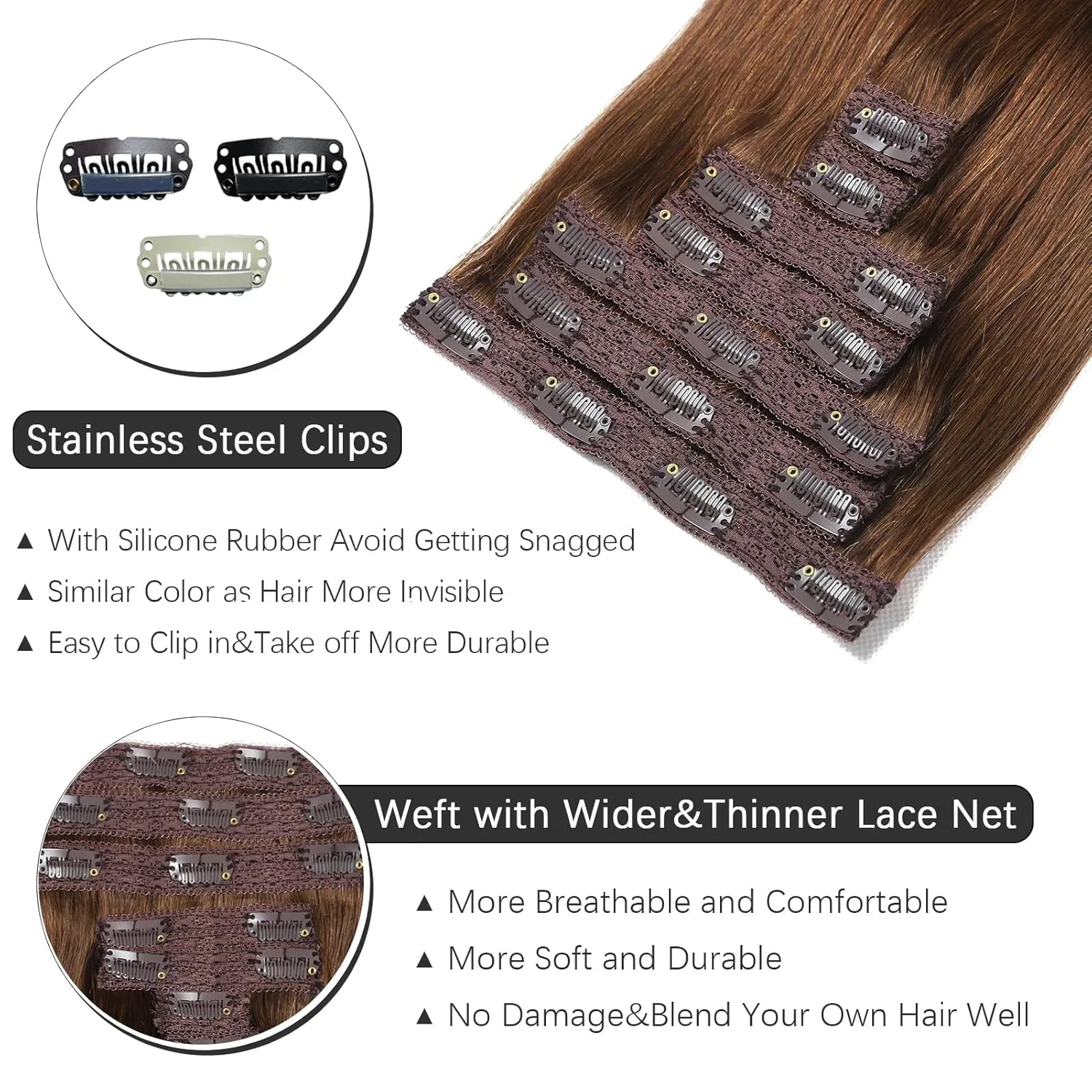Clip in Hair Extensions Real Human Hair - 22 Inch 120g 7pcs, Chocolate Brown Color - Soft Remy Human Hair Clip in Extensions Straight for Women (#4 22 Inch)