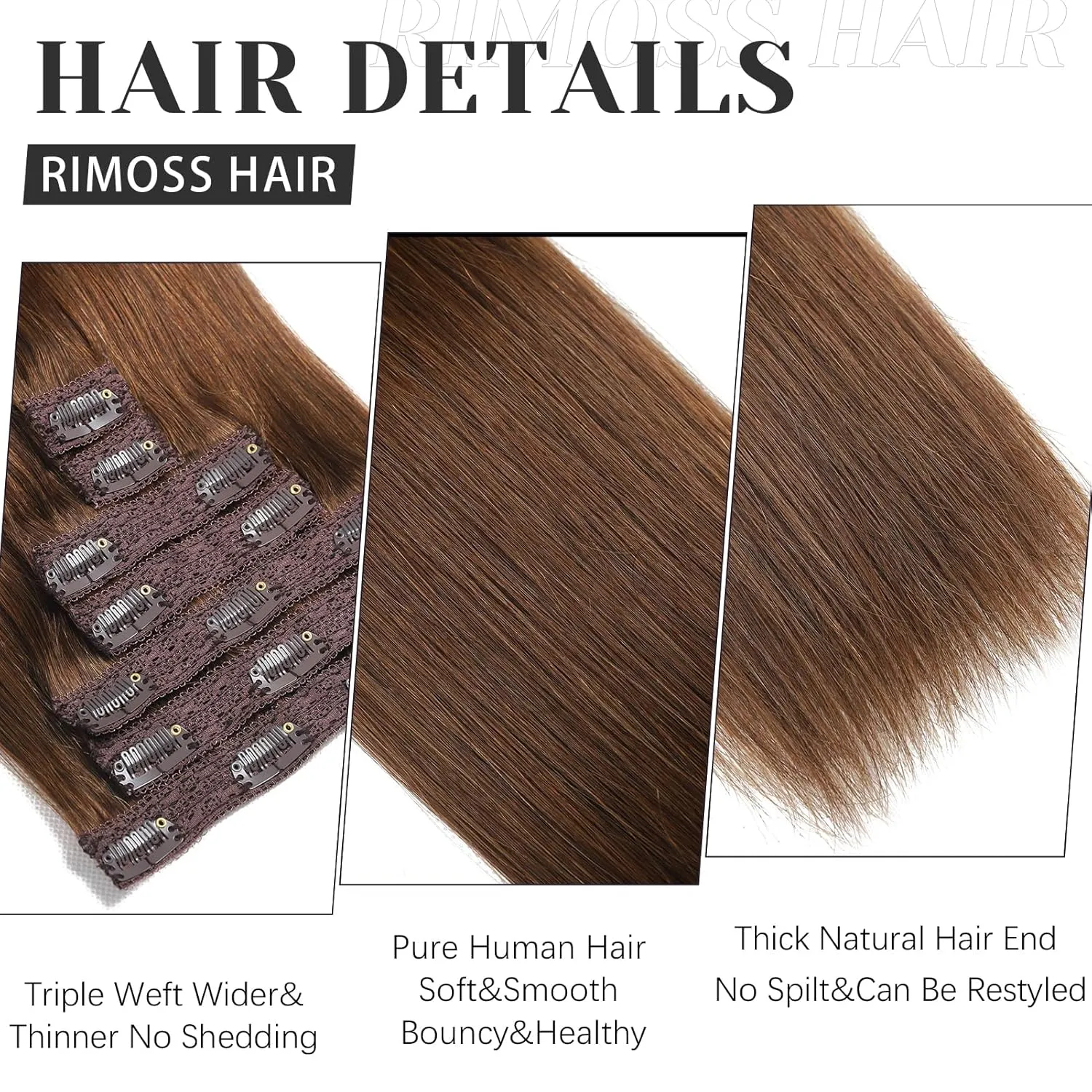 Clip in Hair Extensions Real Human Hair - 22 Inch 120g 7pcs, Chocolate Brown Color - Soft Remy Human Hair Clip in Extensions Straight for Women (#4 22 Inch)
