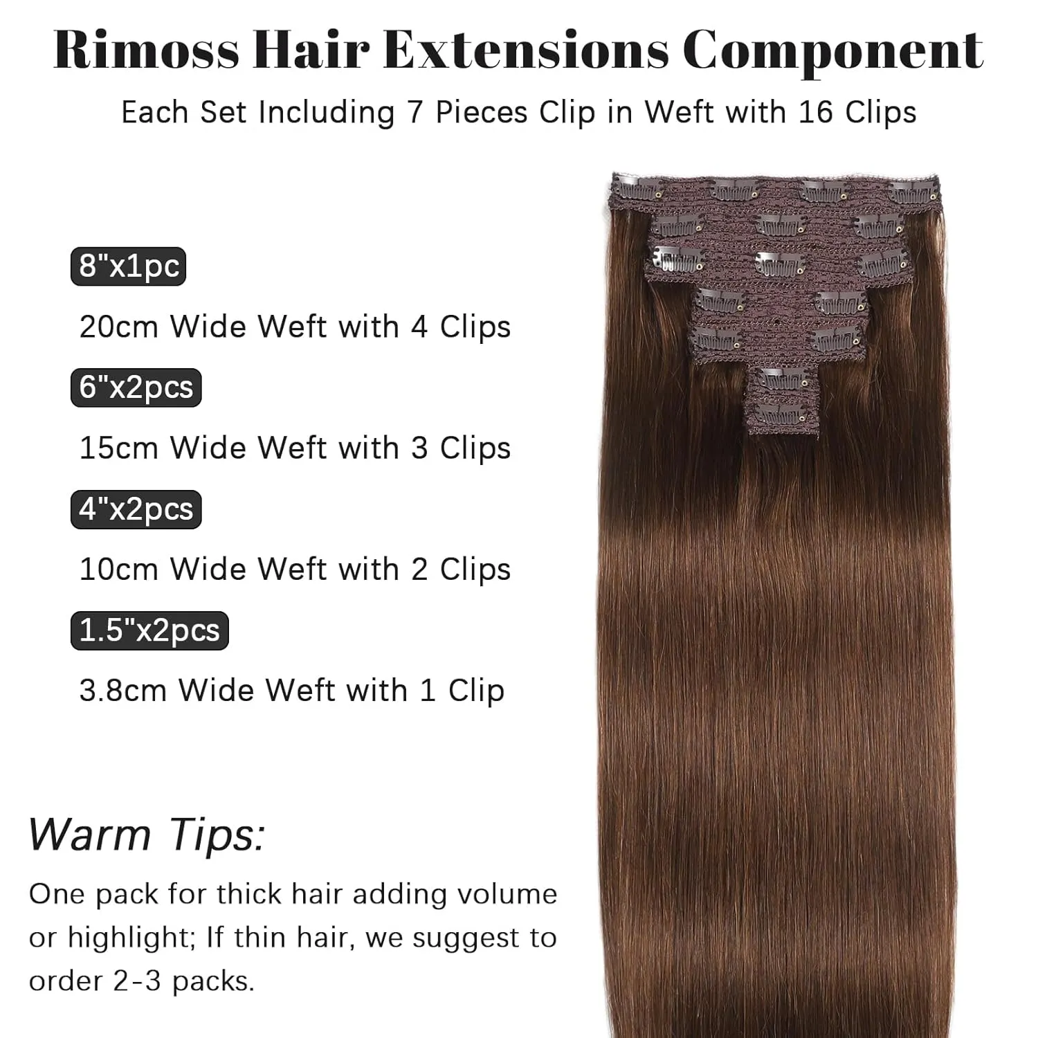 Clip in Hair Extensions Real Human Hair - 22 Inch 120g 7pcs, Chocolate Brown Color - Soft Remy Human Hair Clip in Extensions Straight for Women (#4 22 Inch)