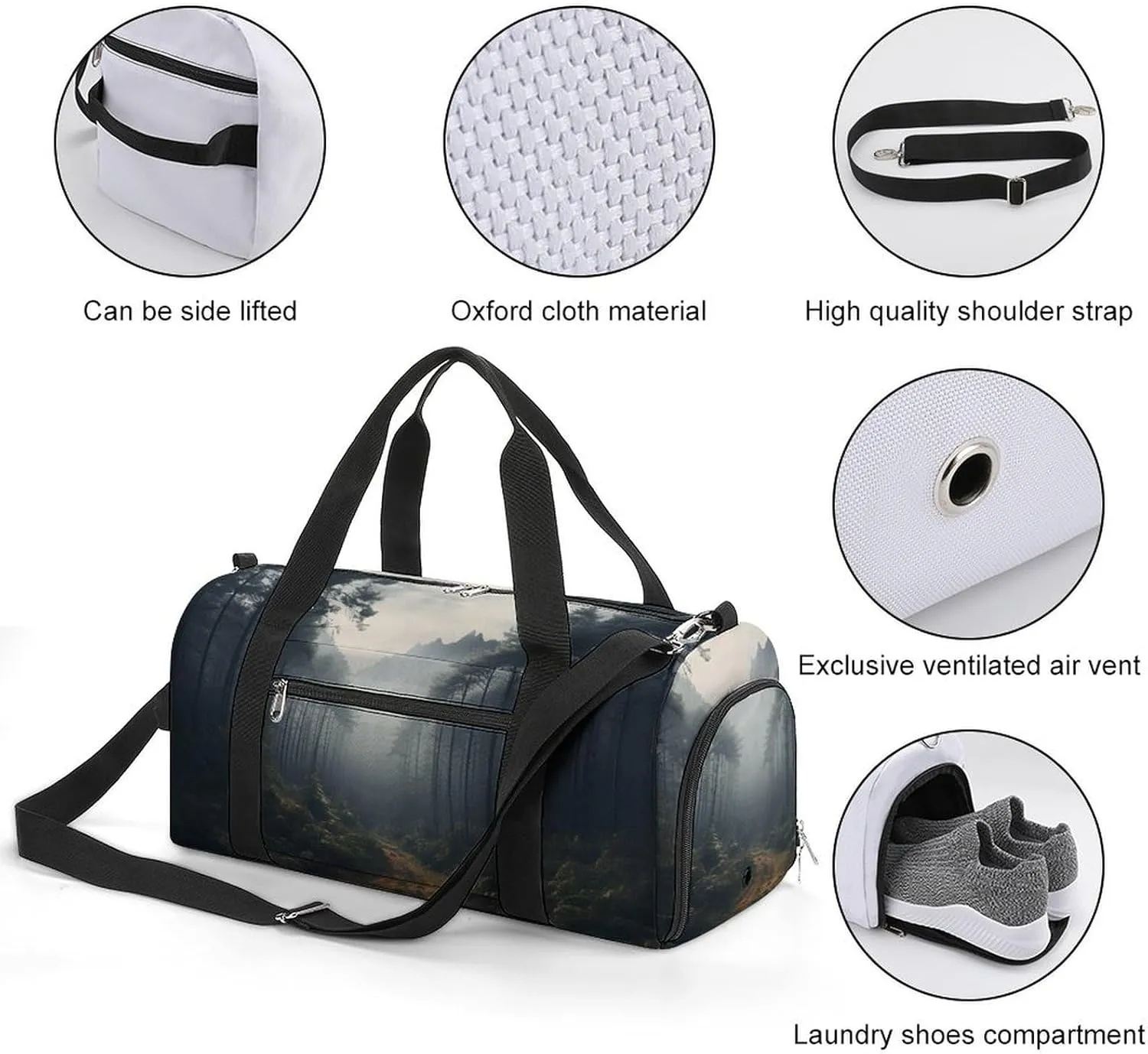 Cloud Forest Sports Gym Bag Carry on Holdalls for Men Small Duffel Bags for Women with Shoe Compartment