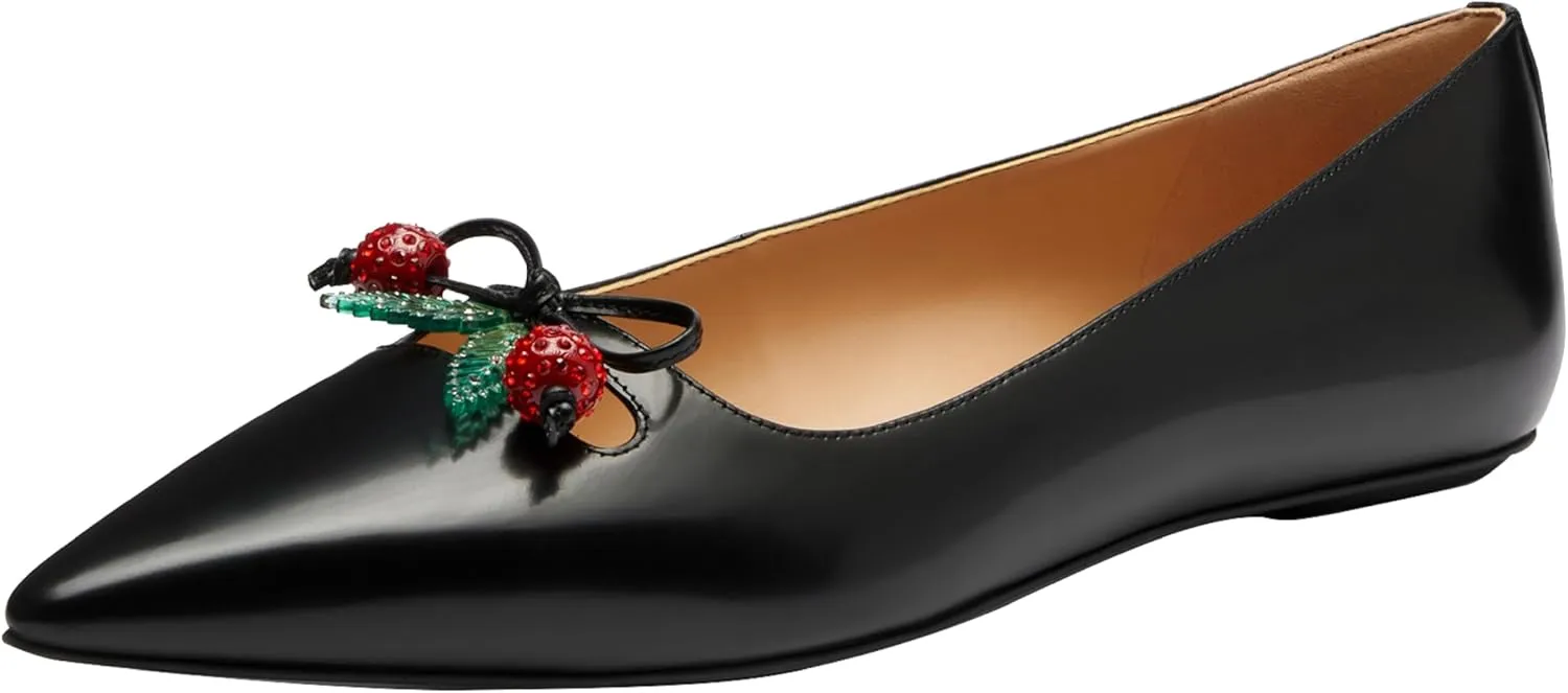 Coach Women's Runway Flat with Cherries Ballet, Charcoal/Black, 10