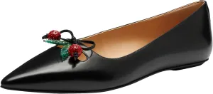 Coach Women's Runway Flat with Cherries Ballet, Charcoal/Black, 10