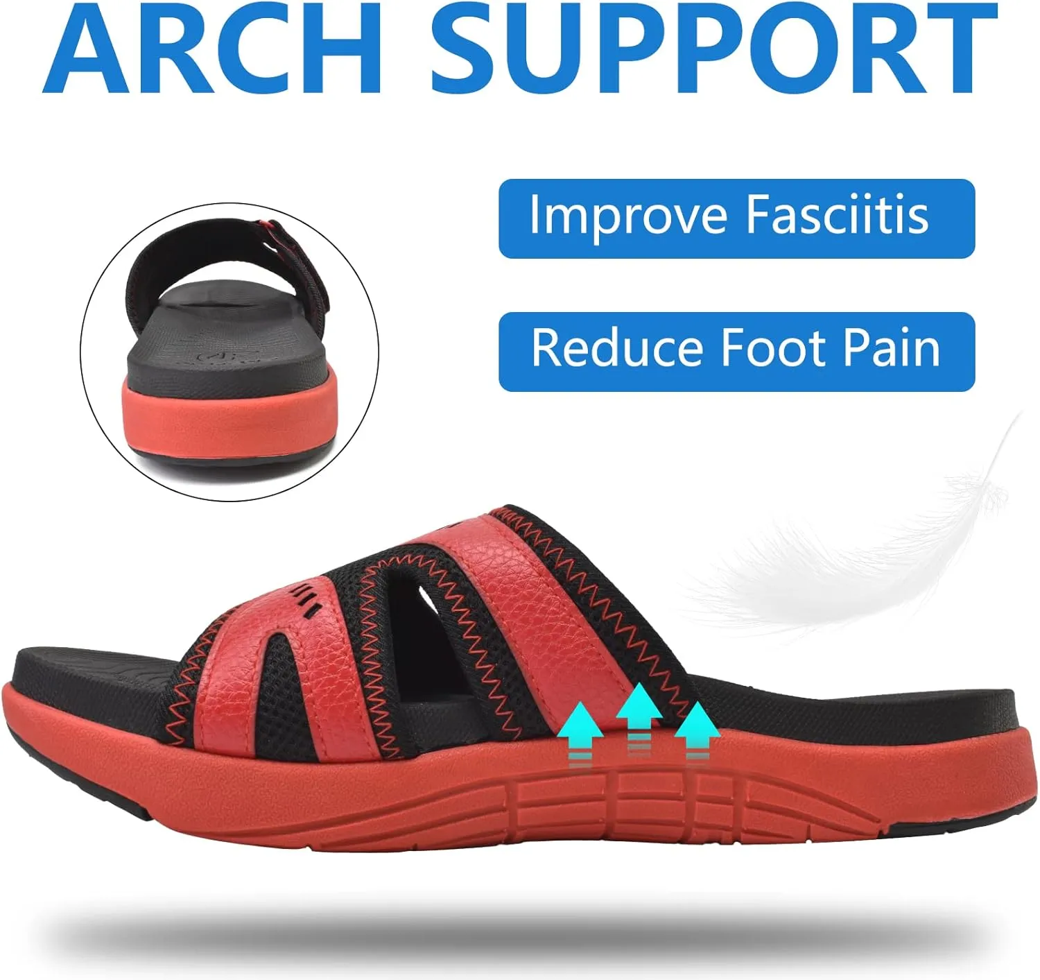 COFACE Mens Sport Recovery Sandals Plantar Fasciitis Soft Cushion Lightweight Orthotic Slides for Men