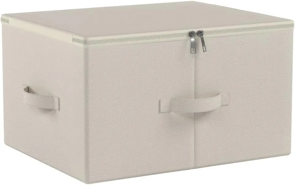 Collapsible Rigid Storage Bins with Lid, Shelves Clothes Storage Cubes, Tide Up Your Wardrobe, Beige, Set of 2
