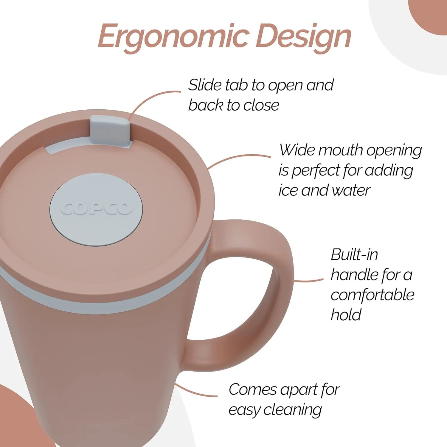 Copco Cone Desk Mug, 16 Ounce - Double Wall Insulated Travel-Friendly Mug with Lid and Handle, Microwave & Dishwasher Safe, BPA-Free Mug, Desk-Friendly & Car Cup Holder Compatible (Brown)