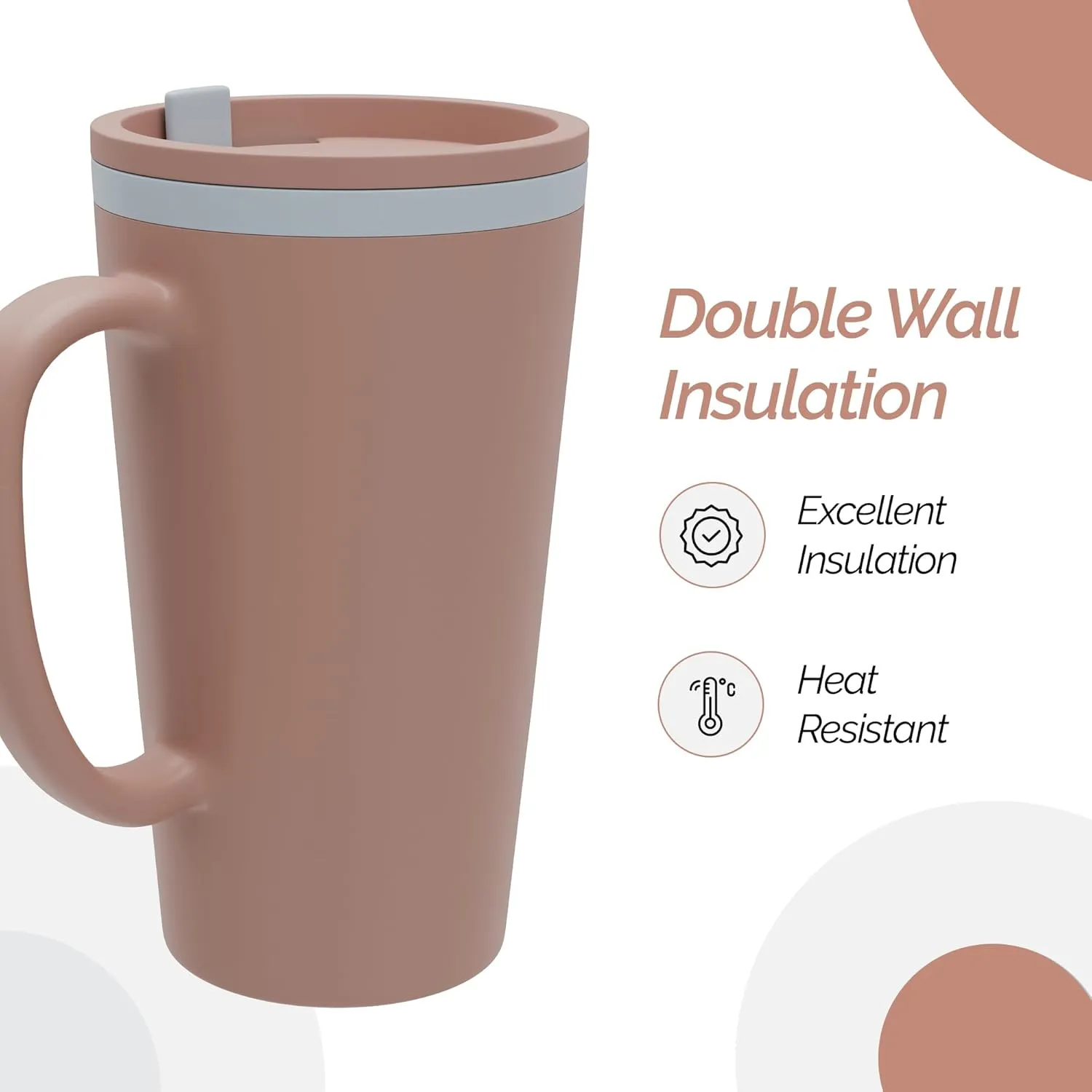Copco Cone Desk Mug, 16 Ounce - Double Wall Insulated Travel-Friendly Mug with Lid and Handle, Microwave & Dishwasher Safe, BPA-Free Mug, Desk-Friendly & Car Cup Holder Compatible (Brown)