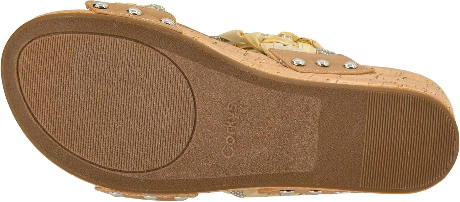 Corkys Footwear Total Knockout 2.5-Inch Wedge sandal - Two braided Straps With Touches of Rhinestones, Soft EVA Insoles, Easy Slip-on For All Day Wear