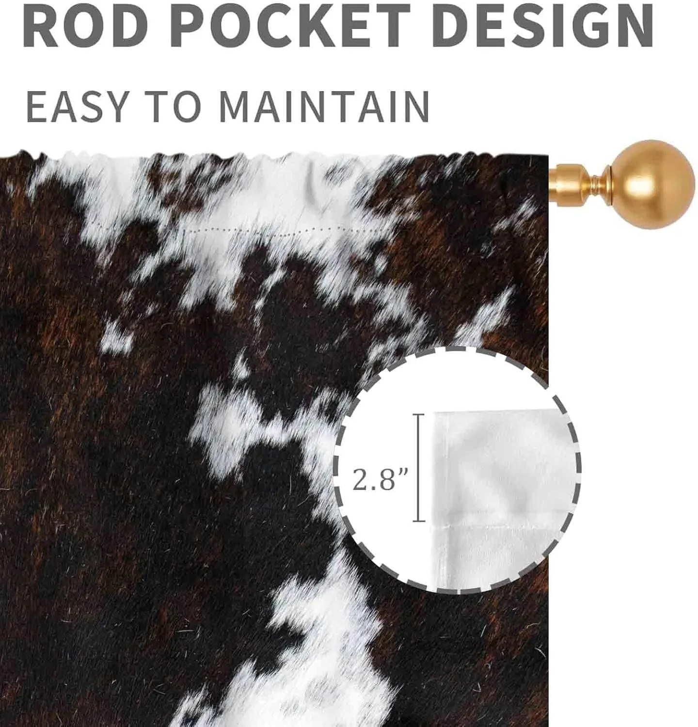 Cowhide Curtains, Western Brown Cow Print Cow Animal Skin Fur Pattern Rustic Farmhouse Country Style Blackout Window Drapery Treatments for Bedroom Living Room Kitchen Bathroom 2 Panels, 42"x45" Inch